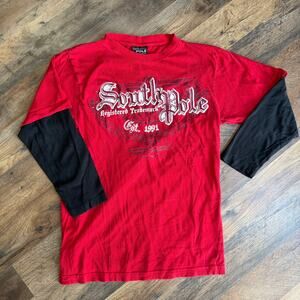 Vintage Y2K South Pole Youth M 12-14 Red Black Layered Long Sleeve Graphic Tee